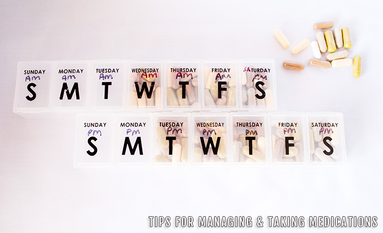 One of my medication management tips is using Monday to Sunday pill boxes, which are featured in this photo