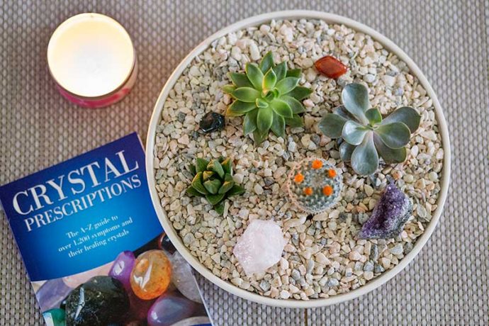 Create a DIY mini peace garden for your home using succulents and crystals. A peaceful, relaxing and meditative space for healing when you are chronically ill.