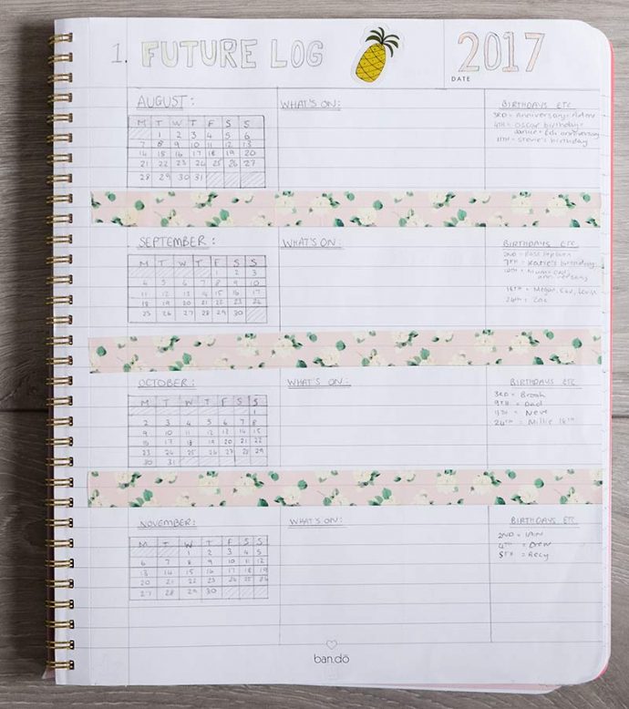 The future log in my bullet journal