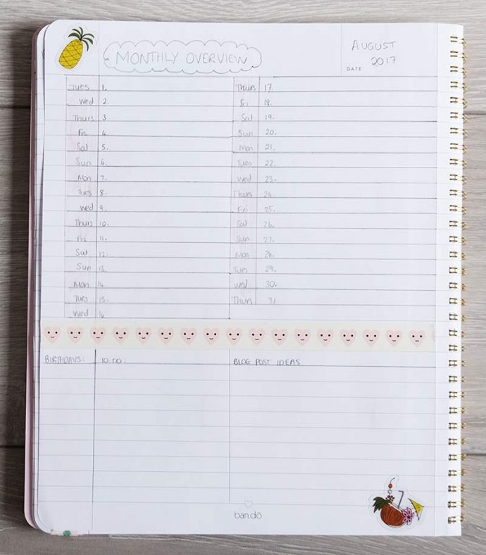 A monthly overview example in my bullet journal