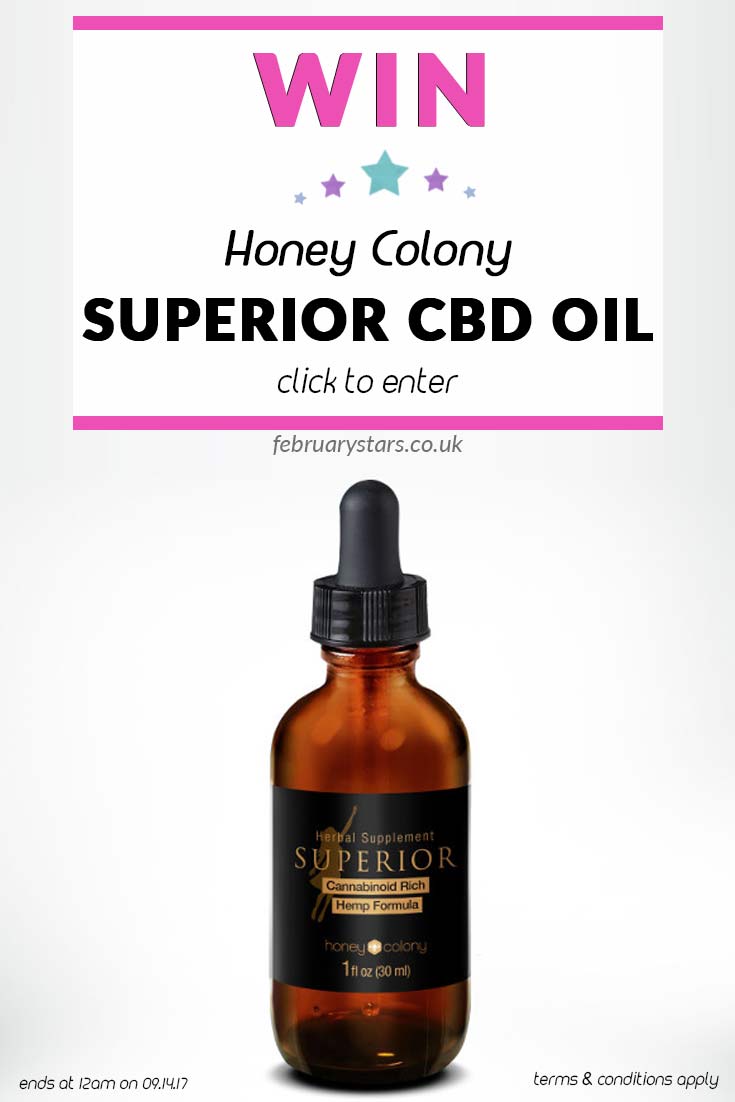 Win a bottle of Honey Colony Superior CBD oil. Click to enter or pin to save for later.