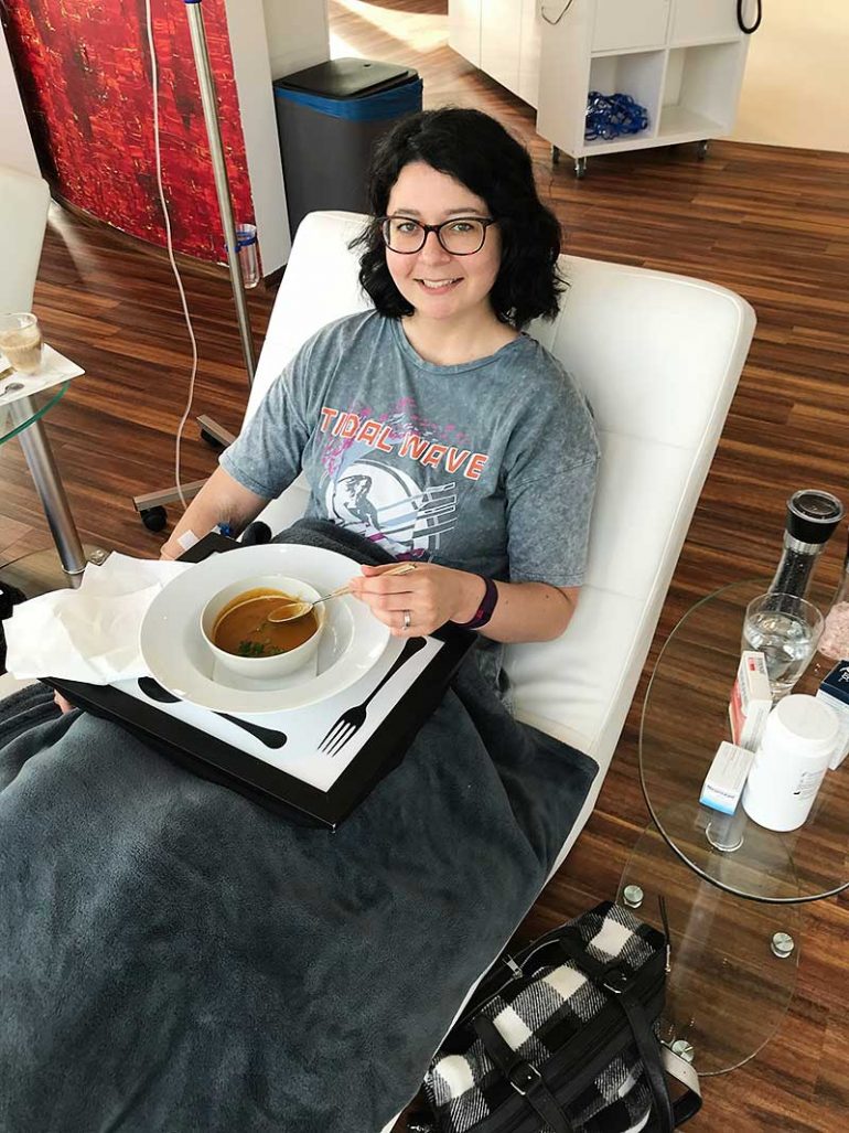 My third day of Lyme Disease treatment at Infusio, Frankfurt. Infusio serve delicious soups each day but-- on this day-- I had little appetite.
