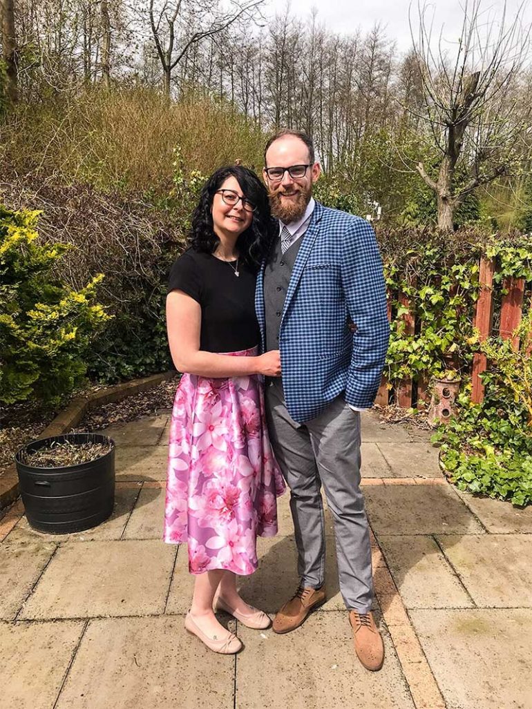 My husband and I dressed up for a family wedding.