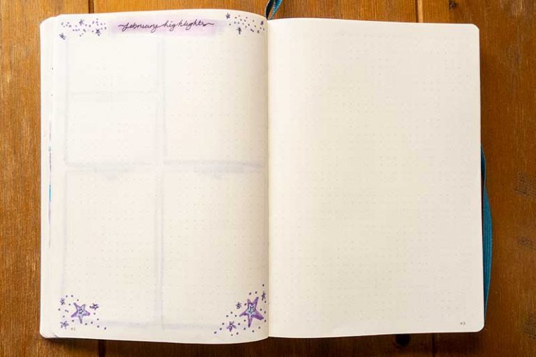 My February highlights page in my bullet journal