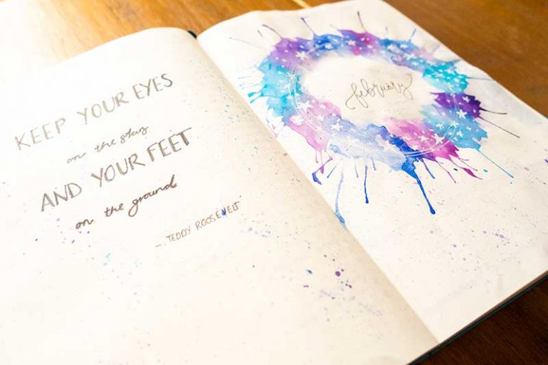 Photo shows my February bullet journal cover page.