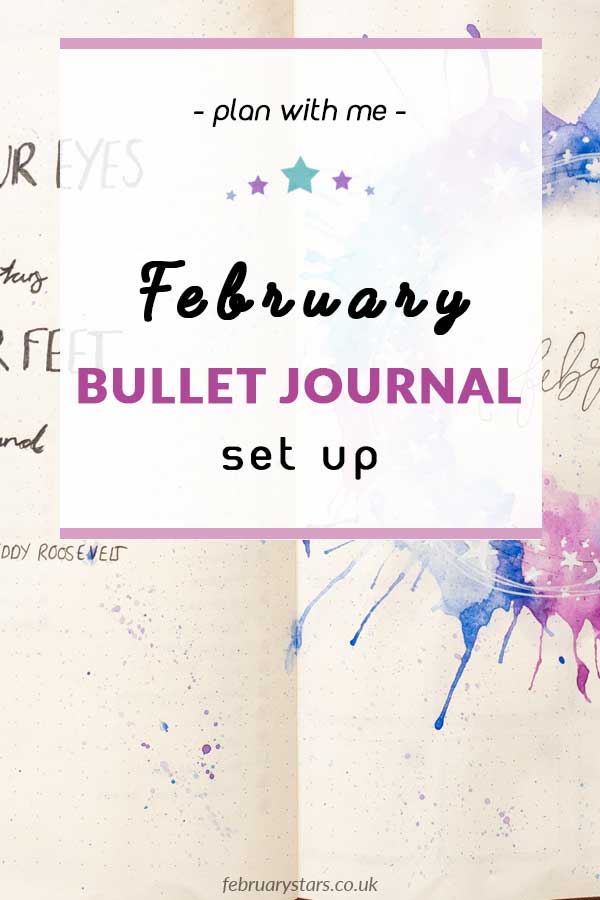 Pinterest pin reads: "plan with me. February bullet journal set up"