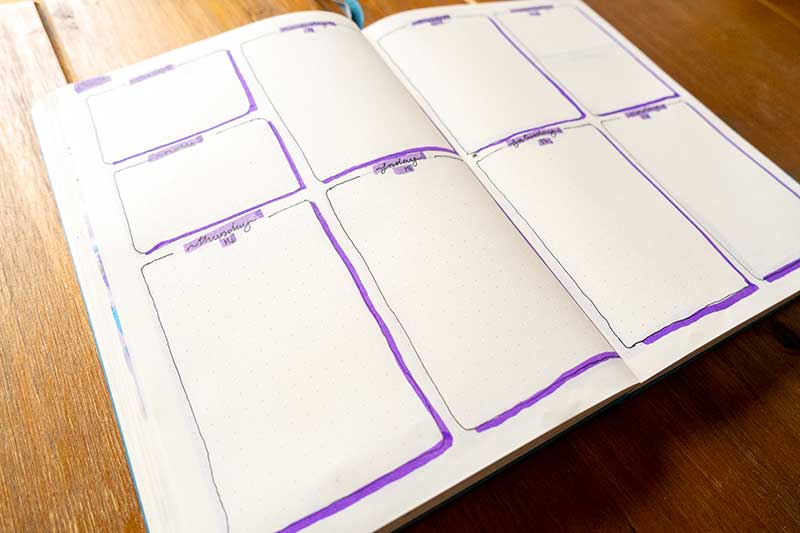 My February bullet journal weekly spread.