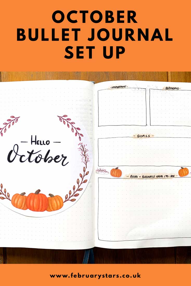 Pinterest pin reads "October bullet journal set up" and shows my monthly overview spread