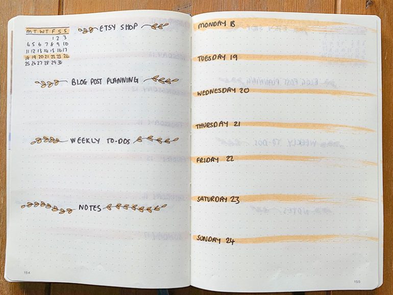 November bullet journal weekly spread