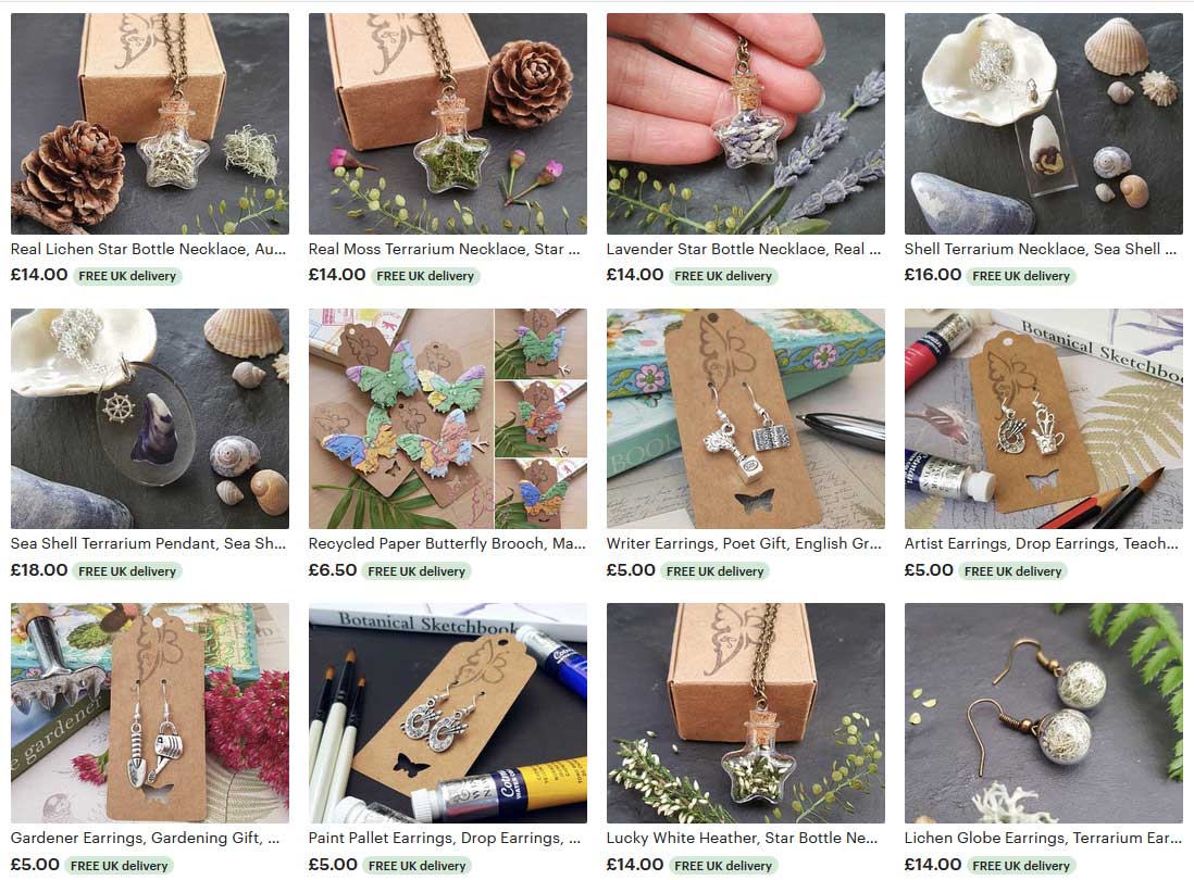 Botanical jewellery from The Butterfly and Toadstool