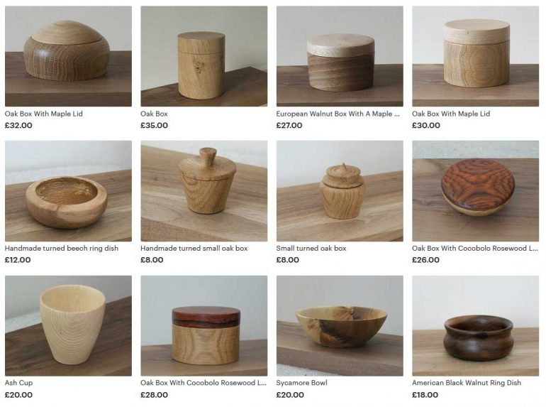 Photo shows some of the listings for handcrafted woodturning pieces available in Stephen Kavanagh that make for unique Christmas gifts