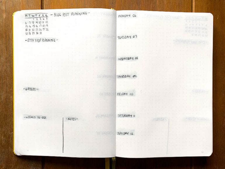 January 2020 bullet journal minimalist weekly spread
