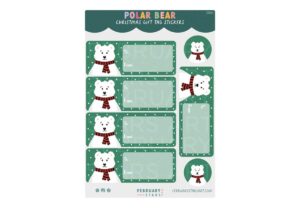 A watermarked image of the Polar Bear Christmas Gift Tag sticker sheet